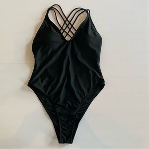 SHEIN One Piece Women's Black Swimsuit Back Crossed Straps Bikini Bottom Size L